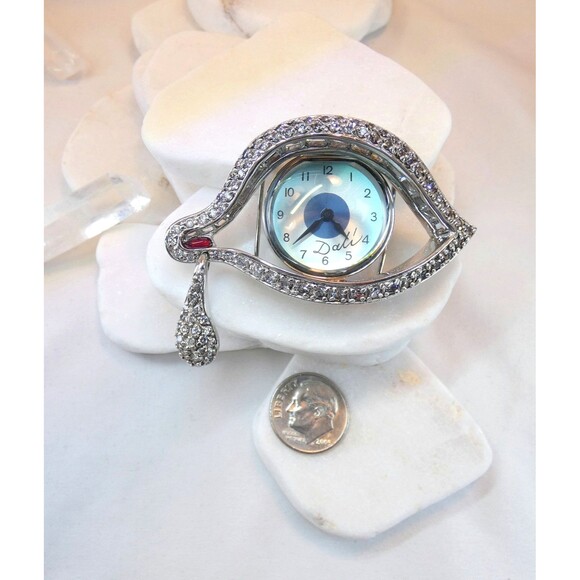 Salvador Dali Eye of Time Watch Pin Brooch Faux Diamond/Ruby RARE! New Battery - Picture 4 of 5